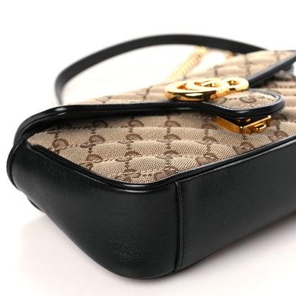 Gucci Monogram Matelasse Diagonal Mini GG Marmont Shoulder Bag Beige Black 8 of 9