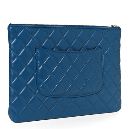 Chanel Lambskin Quilted Medium CC Cosmetic Case Blue Pink 3 of 10