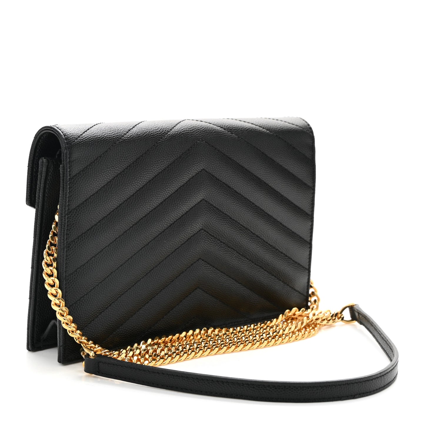 Grain De Poudre Matelasse Chevron Monogram Envelope Chain Wallet Black