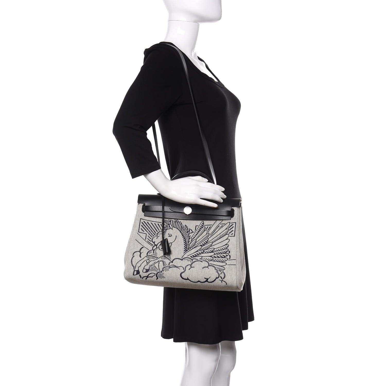 Hermes Vache Hunter Toile Pegase Pop Herbag Zip Retourne 31 PM Bleu Indigo 2 of 12