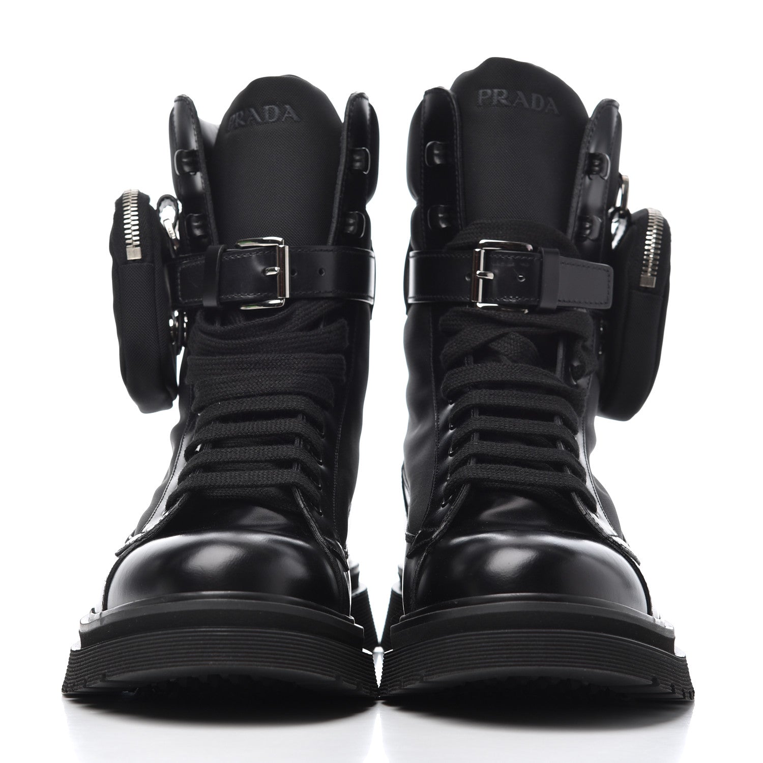 Prada Spazzolato Roi Technical Nylon Metal Triangle Logo Mens Pouch Pocket Combat Boots 9.5 Black 2 of 16