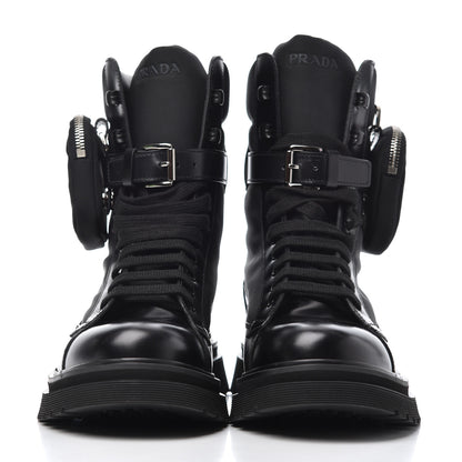 Prada Spazzolato Roi Technical Nylon Metal Triangle Logo Mens Pouch Pocket Combat Boots 9.5 Black 2 of 16