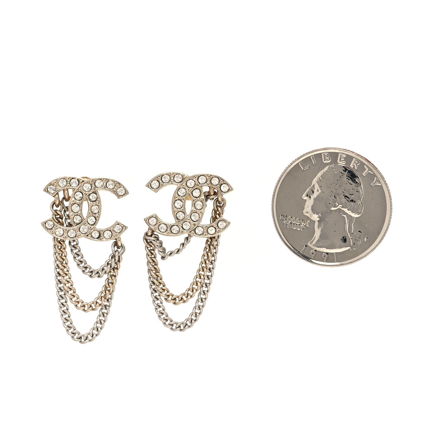 Crystal Chain CC Earrings Gold