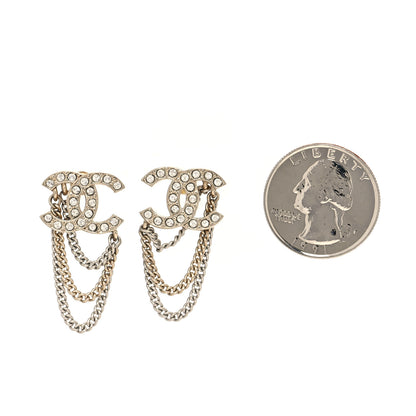 Chanel Crystal Chain CC Earrings Gold 2 of 5