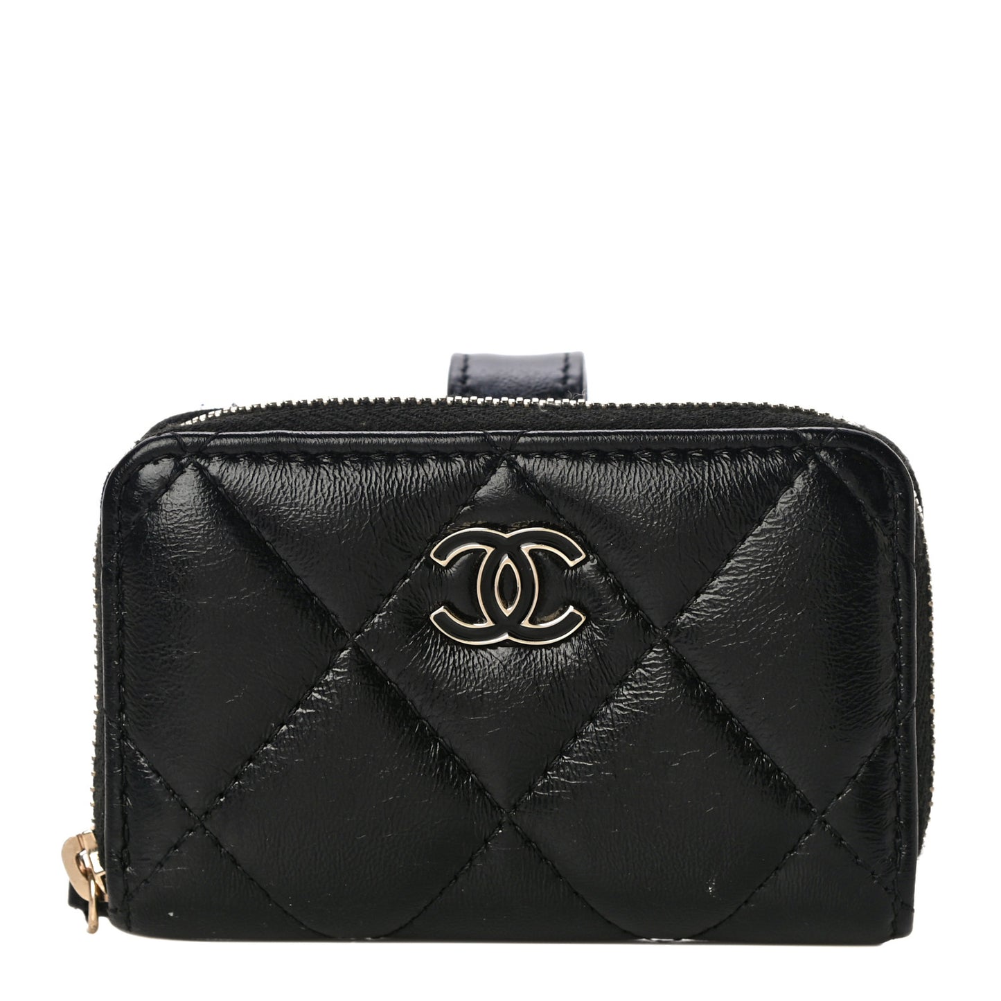 Shiny Lambskin Coin Purse Bracelet Black