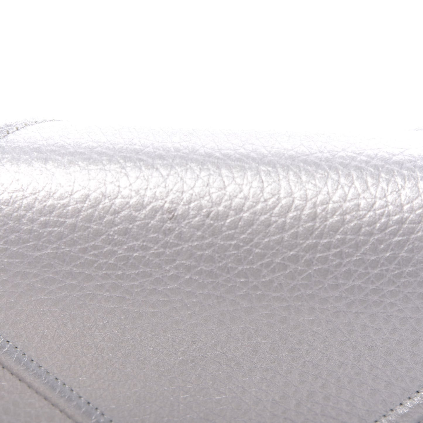 Metallic Grained Calfskin Diorama Wallet on Chain Pouch Silver