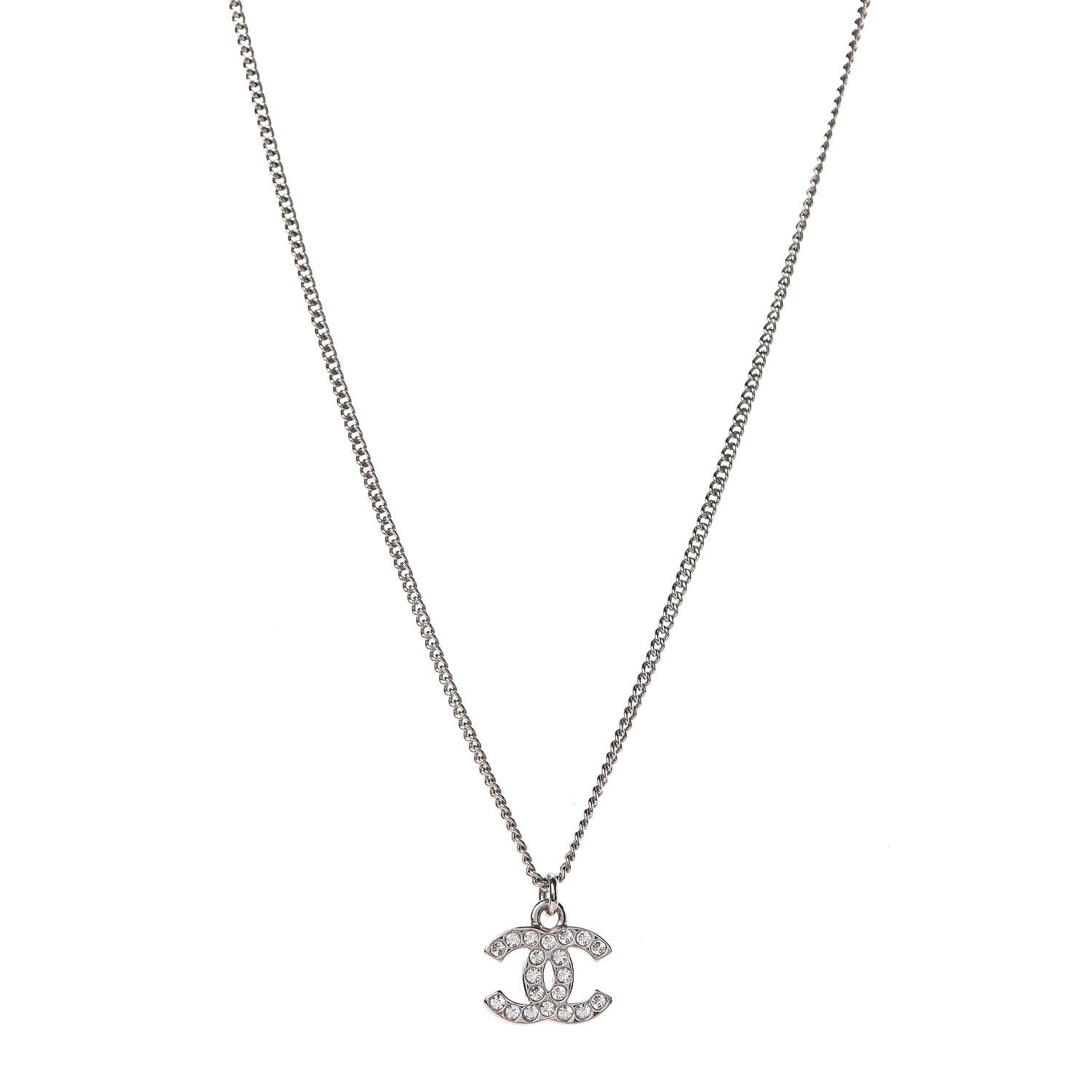 Chanel Crystal Timeless CC Necklace Silver 1 of 5