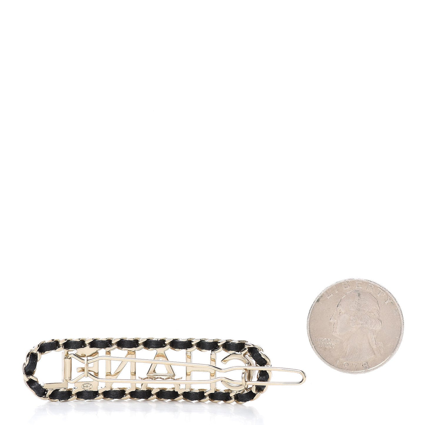 Metal Lambskin Vintage Allure Logo Hair Clip Black Gold