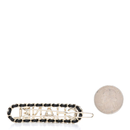 Chanel Metal Lambskin Vintage Allure Logo Hair Clip Black Gold 2 of 4