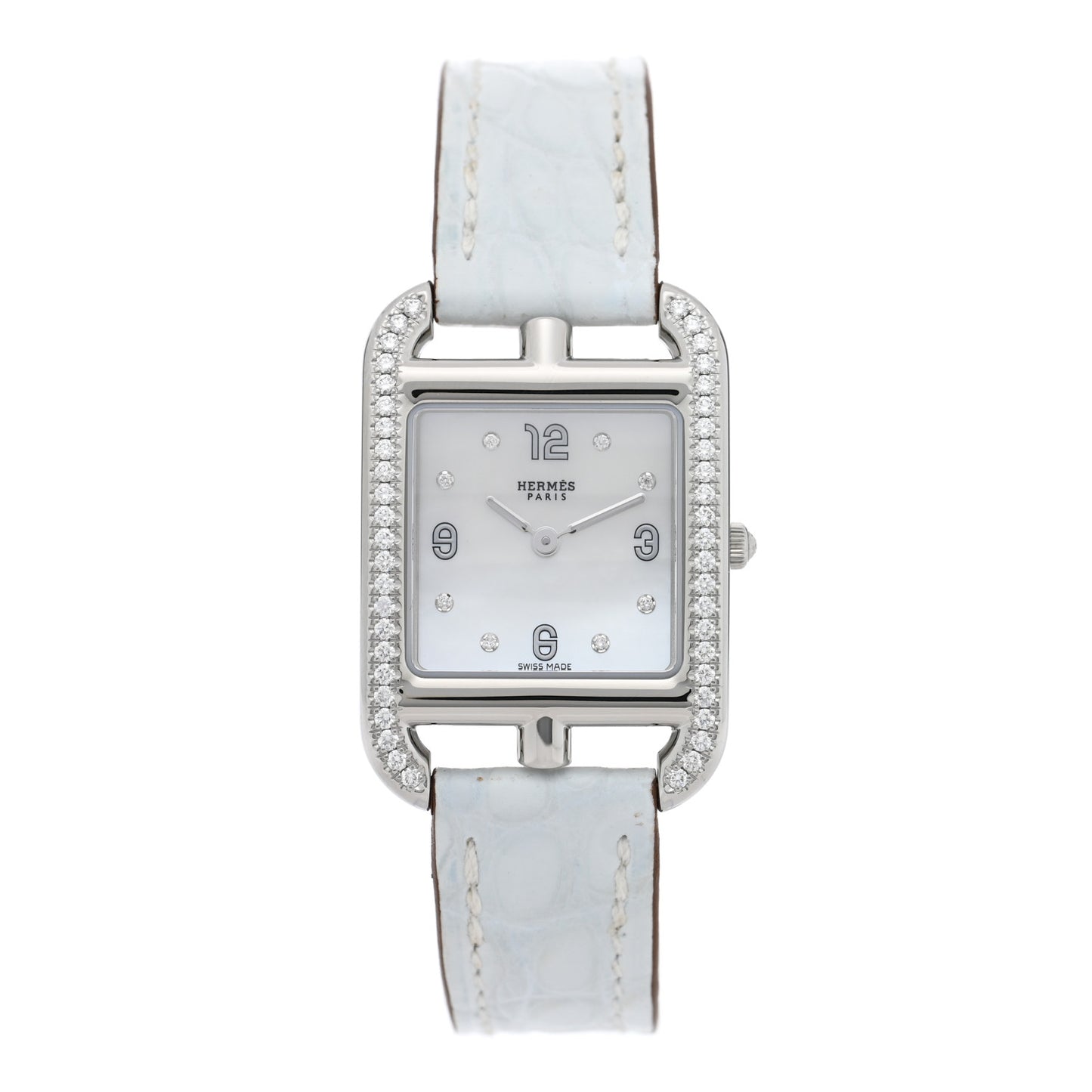 Stainless Steel Alligator Diamond Bezel Mother of Pearl 23mm Cape Cod Quartz Watch Bleu Brum