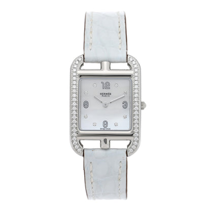 Hermes Stainless Steel Alligator Diamond Bezel Mother of Pearl 23mm Cape Cod Quartz Watch Bleu Brum 1 of 5