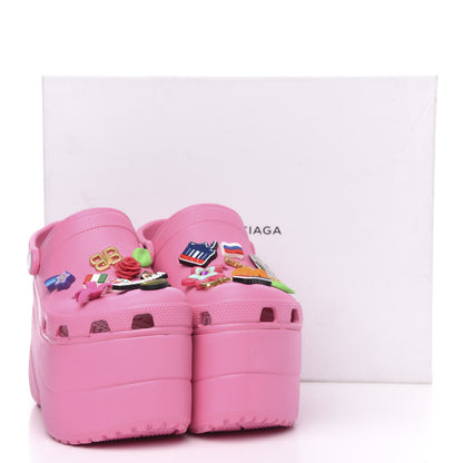 Balenciaga X CROCS Rubber Textured Womens Platform Sandals 38 Rose Bonbon 8 of 8