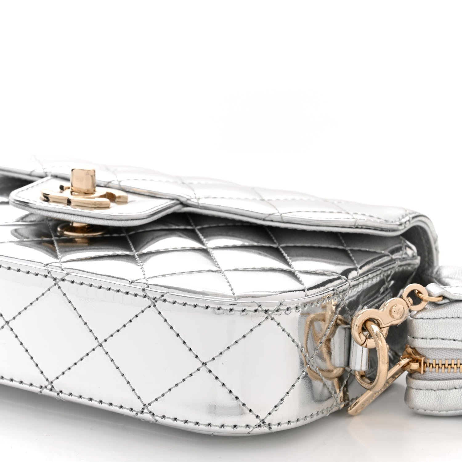 Chanel Mirror Calfskin Metallic Calfskin Quilted Hollywood Boulevard Mini Flap With Star Coin Purse Silver 11 of 11