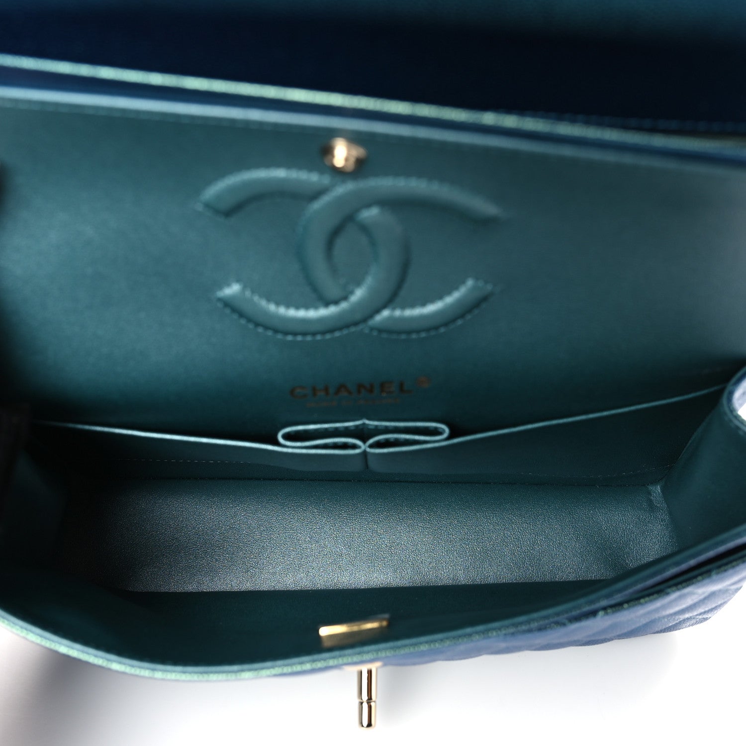 Chanel Iridescent Caviar Quilted Medium Double Flap Green 5 of 10