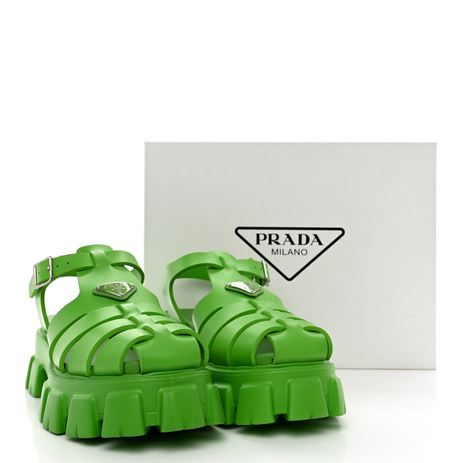 Prada Foam Rubber Metal Triangle Logo Mens Monolith 55mm Cage Sandals 11 Mela 10 of 10