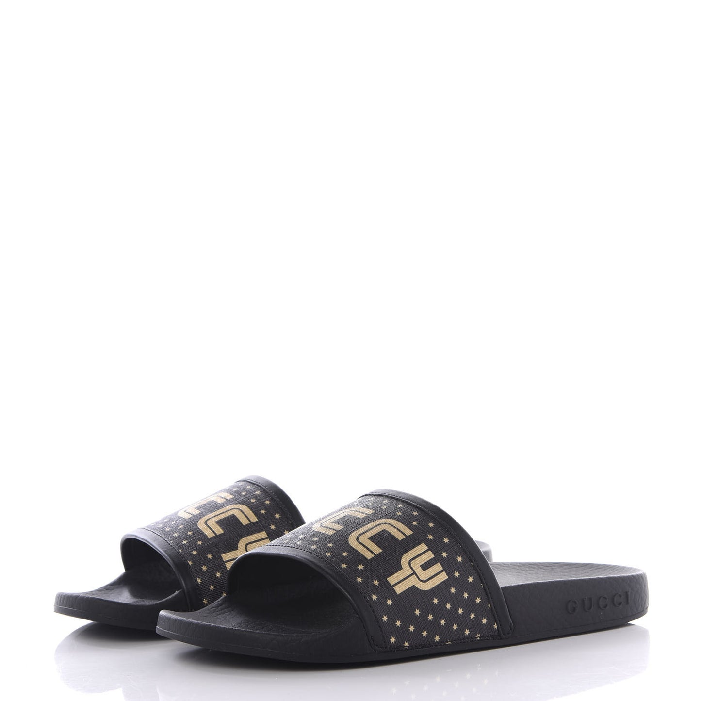 X SEGA Supreme Canvas GUCCY Stars Womens Slide Sandals 35 Black Gold