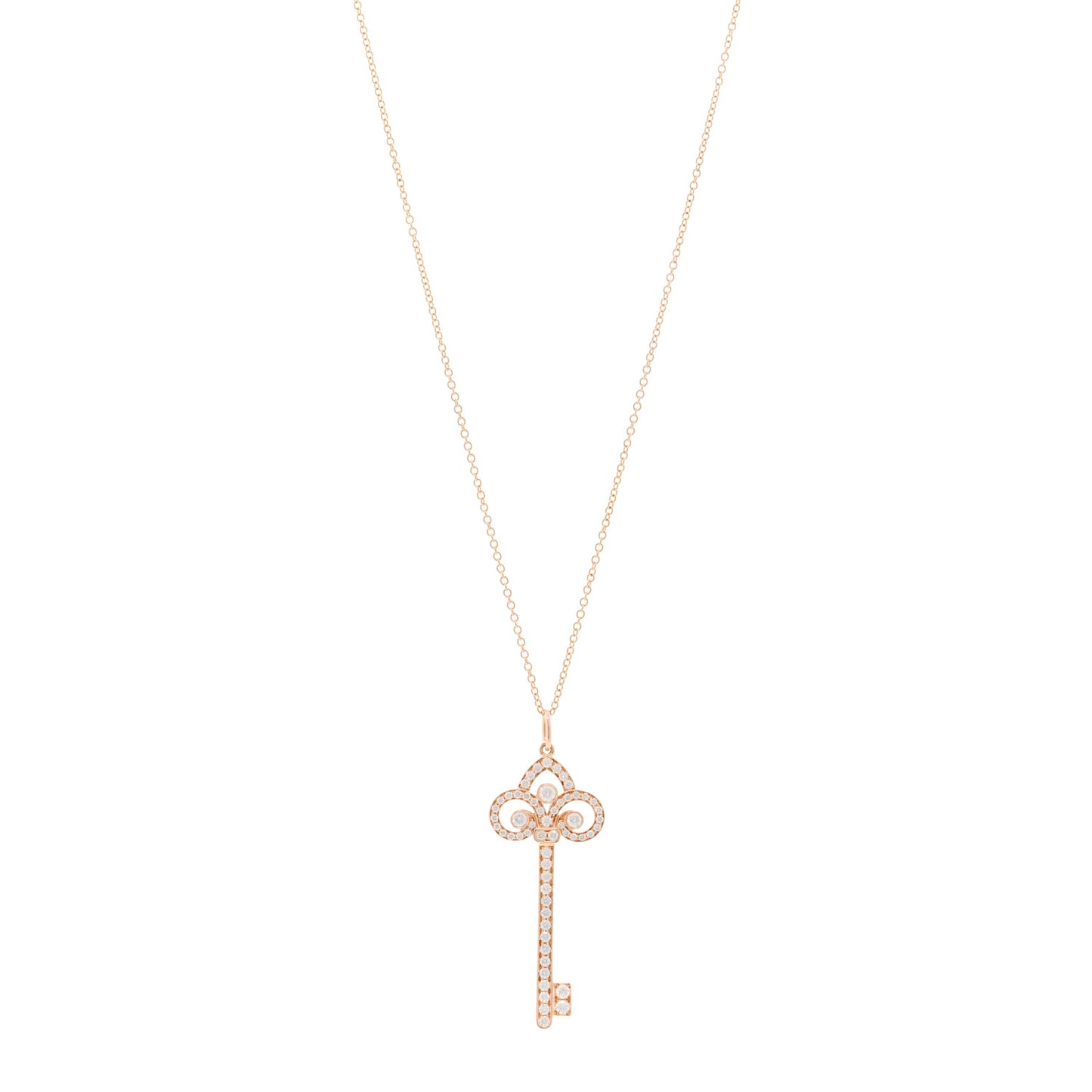 18K Rose Gold Diamond Fleur De Lis Key Pave Pendant Necklace