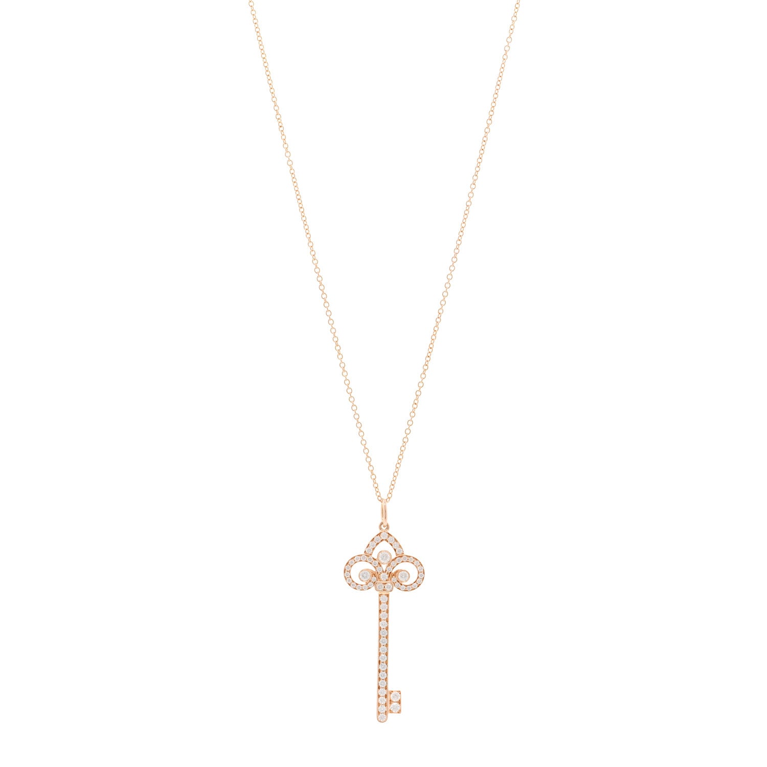 Tiffany 18K Rose Gold Diamond Fleur De Lis Key Pave Pendant Necklace 1 of 5