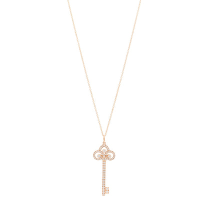 Tiffany 18K Rose Gold Diamond Fleur De Lis Key Pave Pendant Necklace 1 of 5