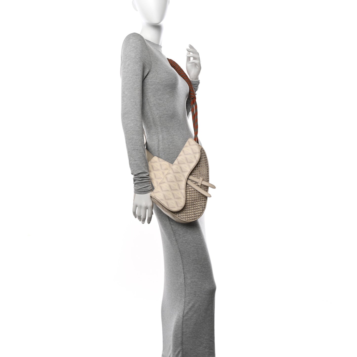 Coated Canvas Calfskin CD Diamond Nautic Mens Saddle Bag Ivory