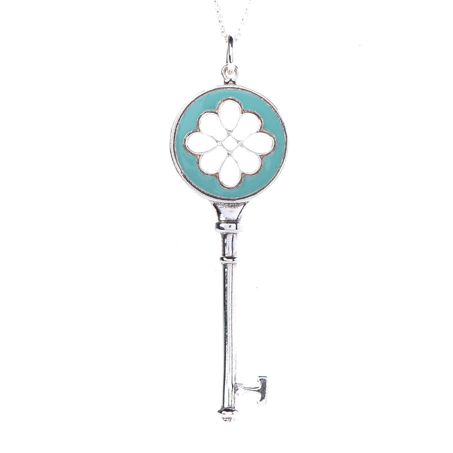 Sterling Silver Enamel Knot Key Pendant Necklace Blue