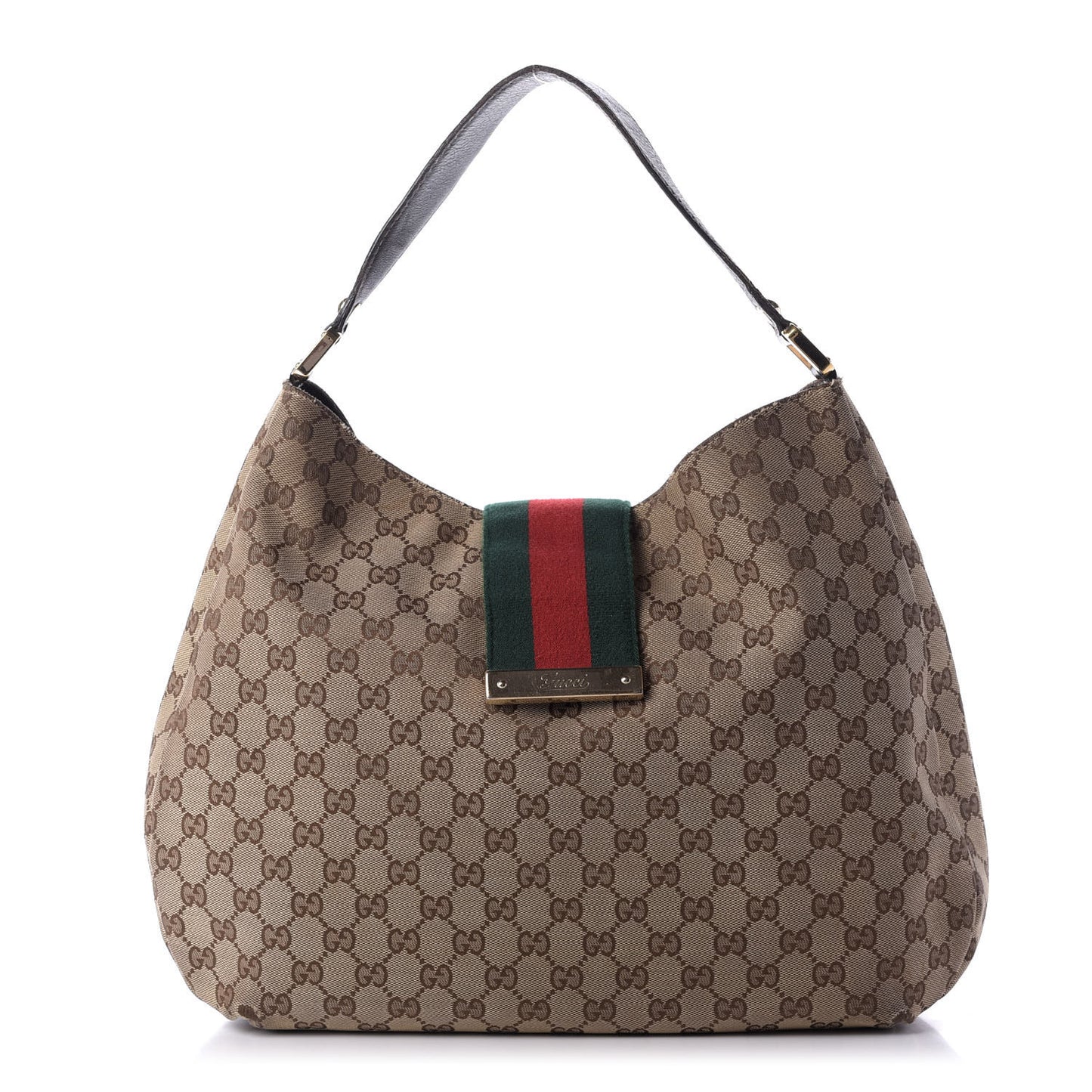 Monogram Large New Ladies Web Hobo Dark Brown