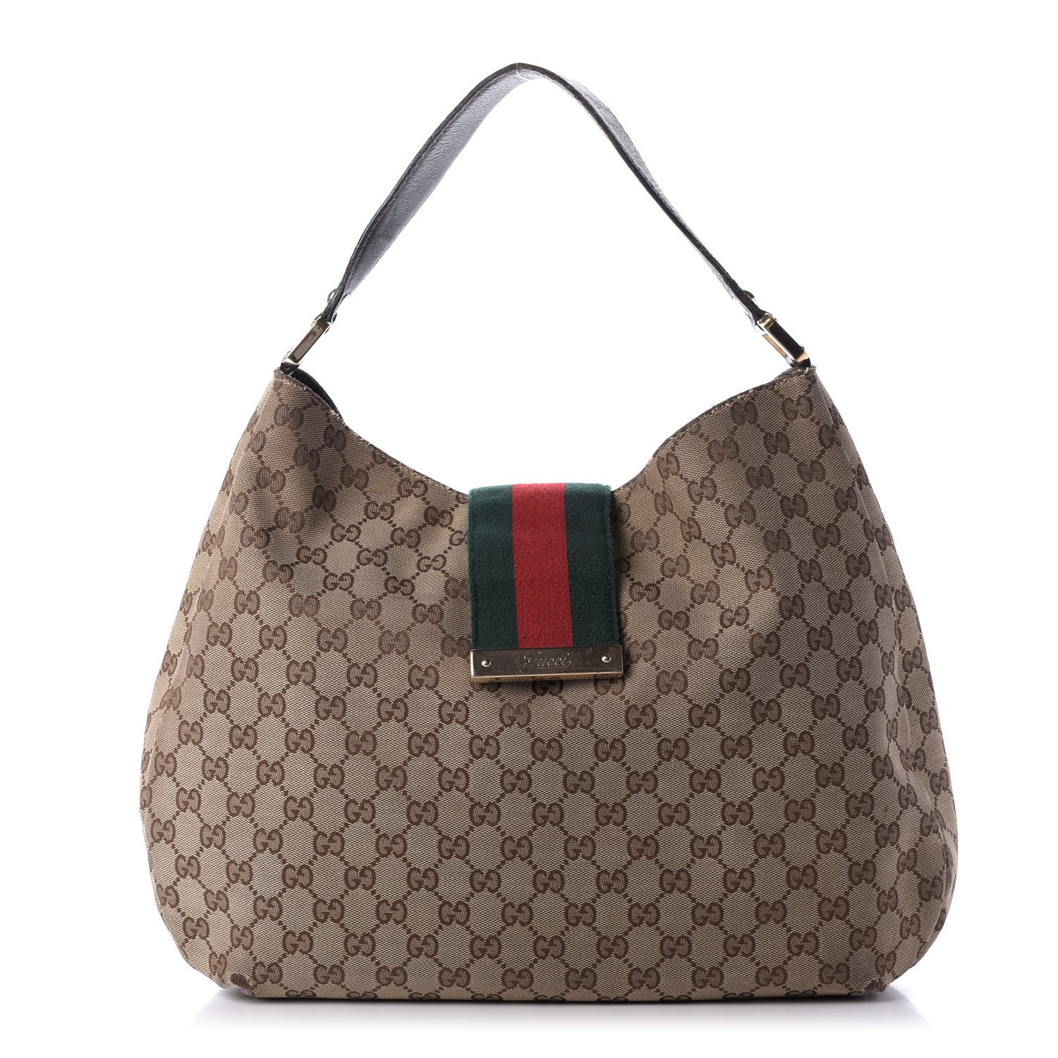 Gucci Monogram Large New Ladies Web Hobo Dark Brown 1 of 9