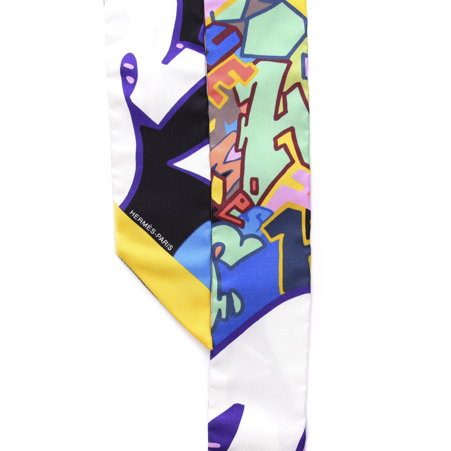 Hermes Silk Graff Graffiti Twilly Black Jaune Vert 4 of 4