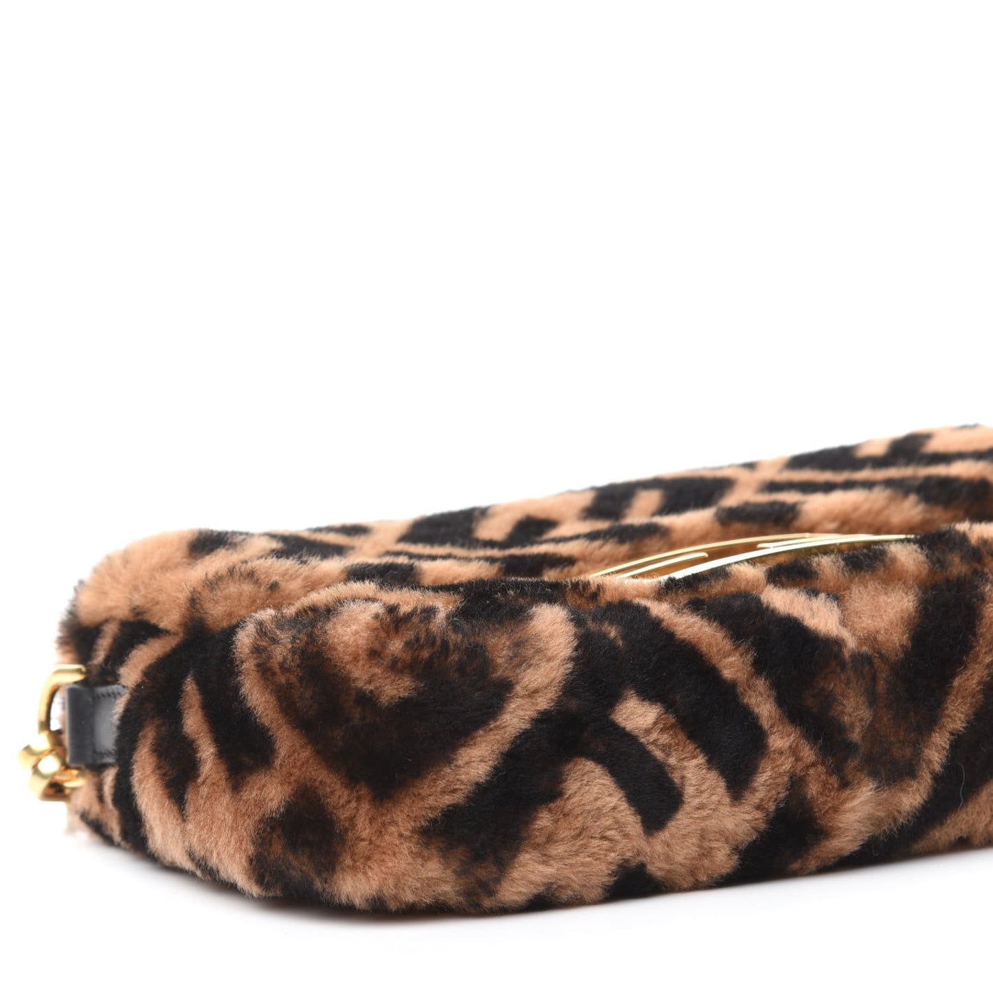 Shearling Vitello Dolce Macro FF 1974 Mini Baguette Tobacco Black