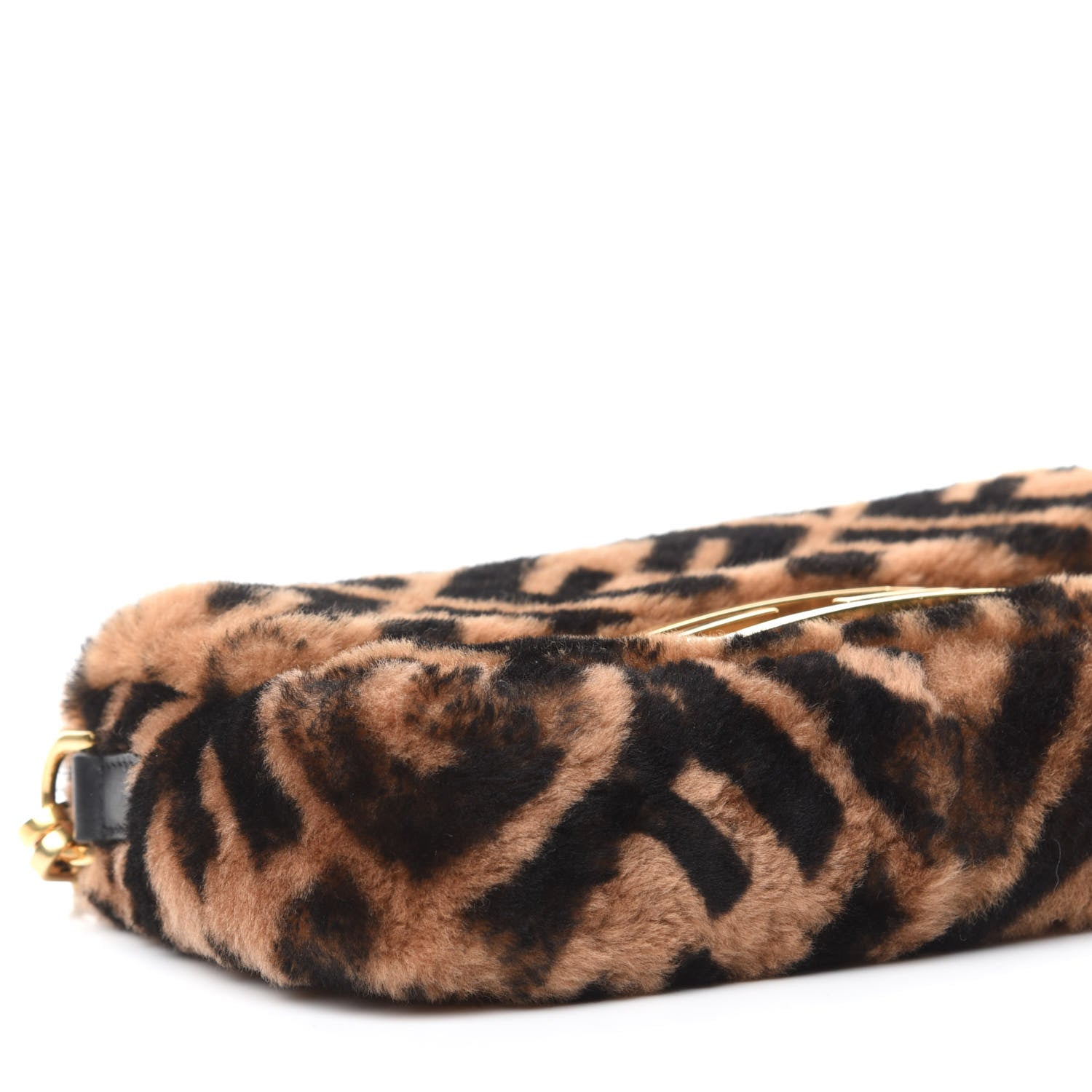 Fendi Shearling Vitello Dolce Macro FF 1974 Mini Baguette Tobacco Black 6 of 11