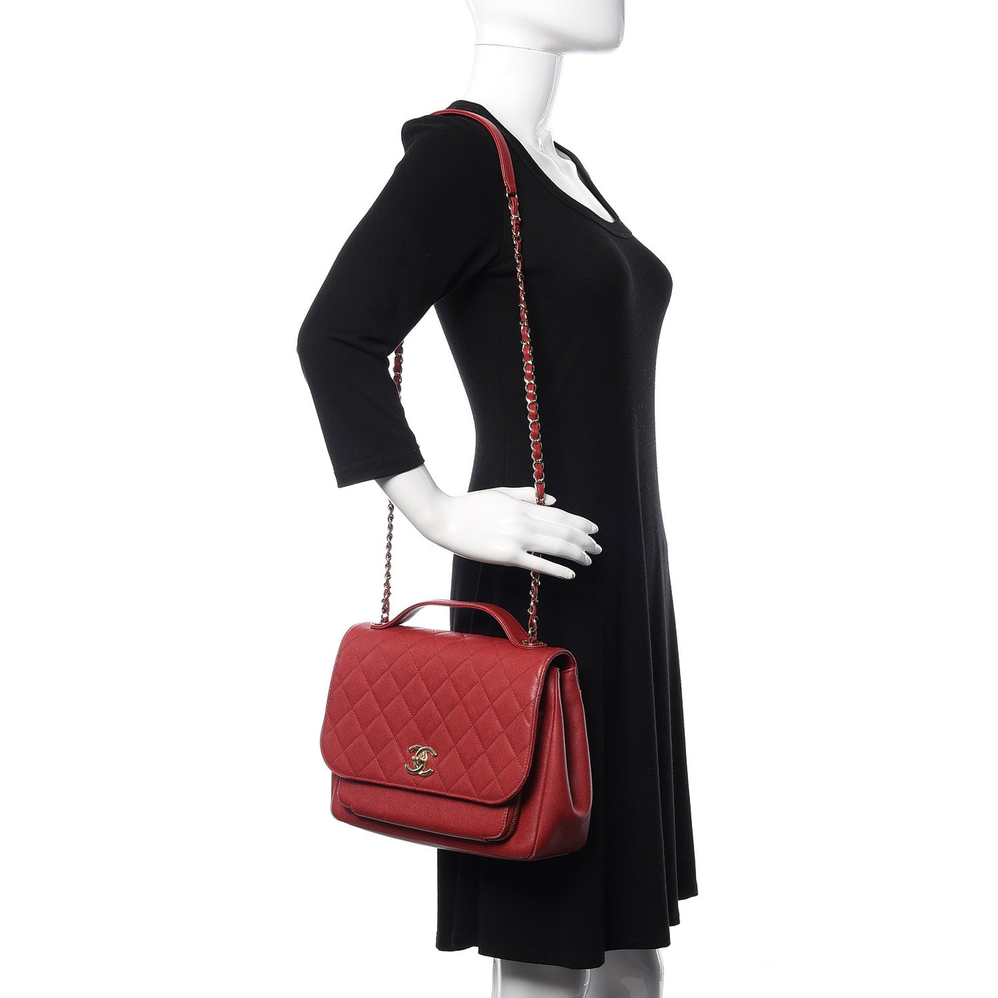 Caviar Quilted Large Business Affinity Flap Red