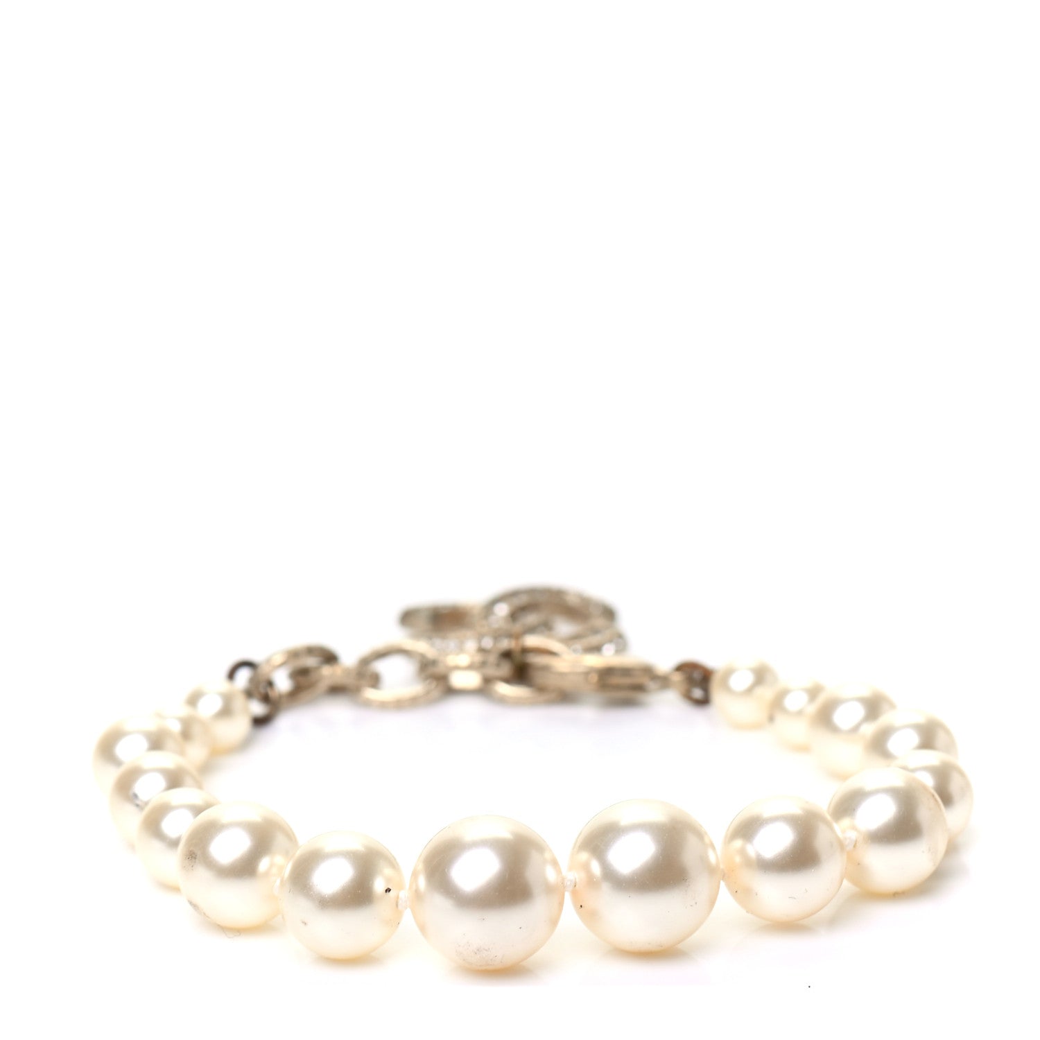 Chanel Graduated Pearl Crystal CC Bracelet Gold 3 of 4