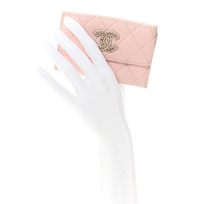 Chanel Caviar Quilted Crystal CC Flap Card Holder Pink 2 of 12