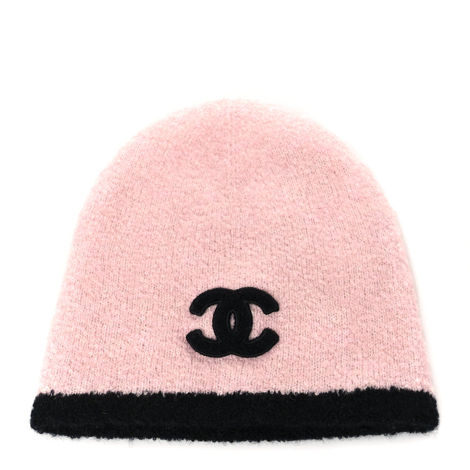 Chanel Cashmere Blend CC Beanie Hat Pink Black 1 of 5