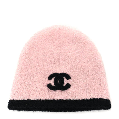 Chanel Cashmere Blend CC Beanie Hat Pink Black 1 of 5