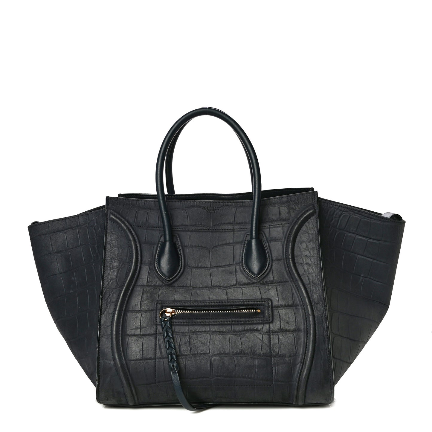 Crocodile Embossed Calfskin Medium Phantom Luggage Navy Blue