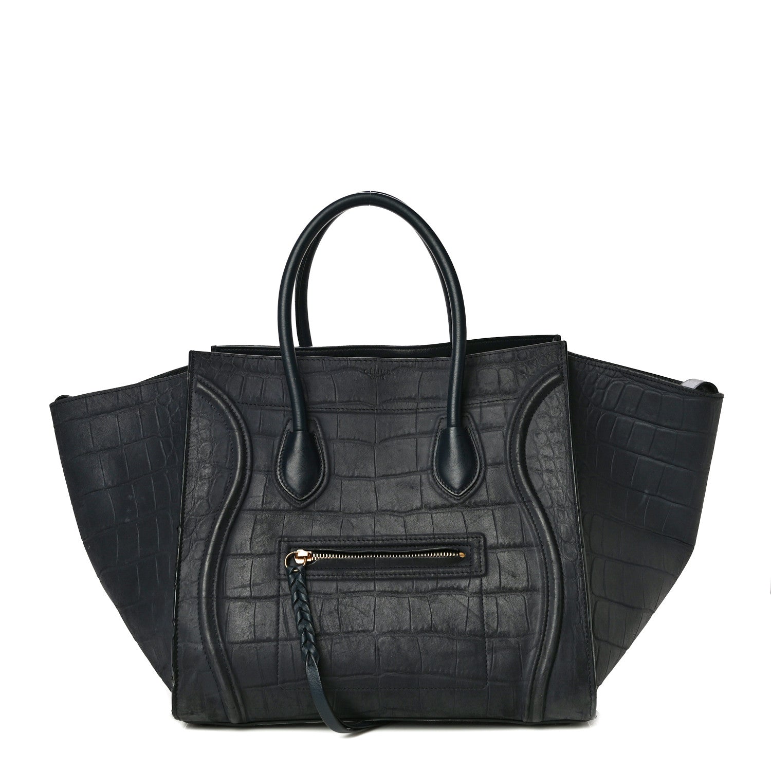 Celine Crocodile Embossed Calfskin Medium Phantom Luggage Navy Blue 1 of 14