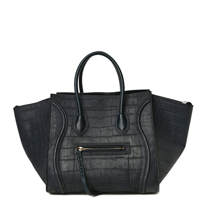 Celine Crocodile Embossed Calfskin Medium Phantom Luggage Navy Blue 1 of 14