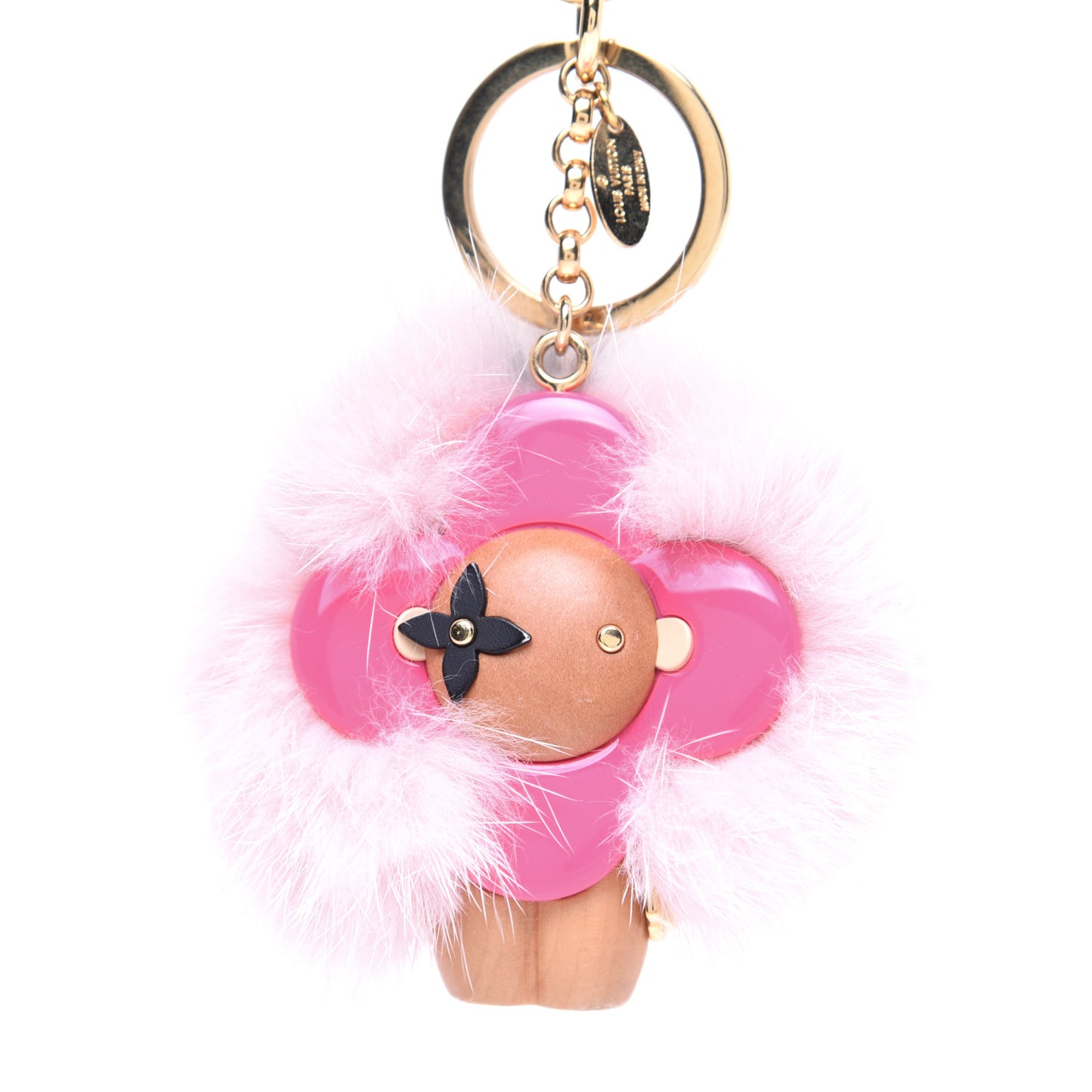 Resin Wood Mink Fur Vivienne Bag Charm Key Holder Pink