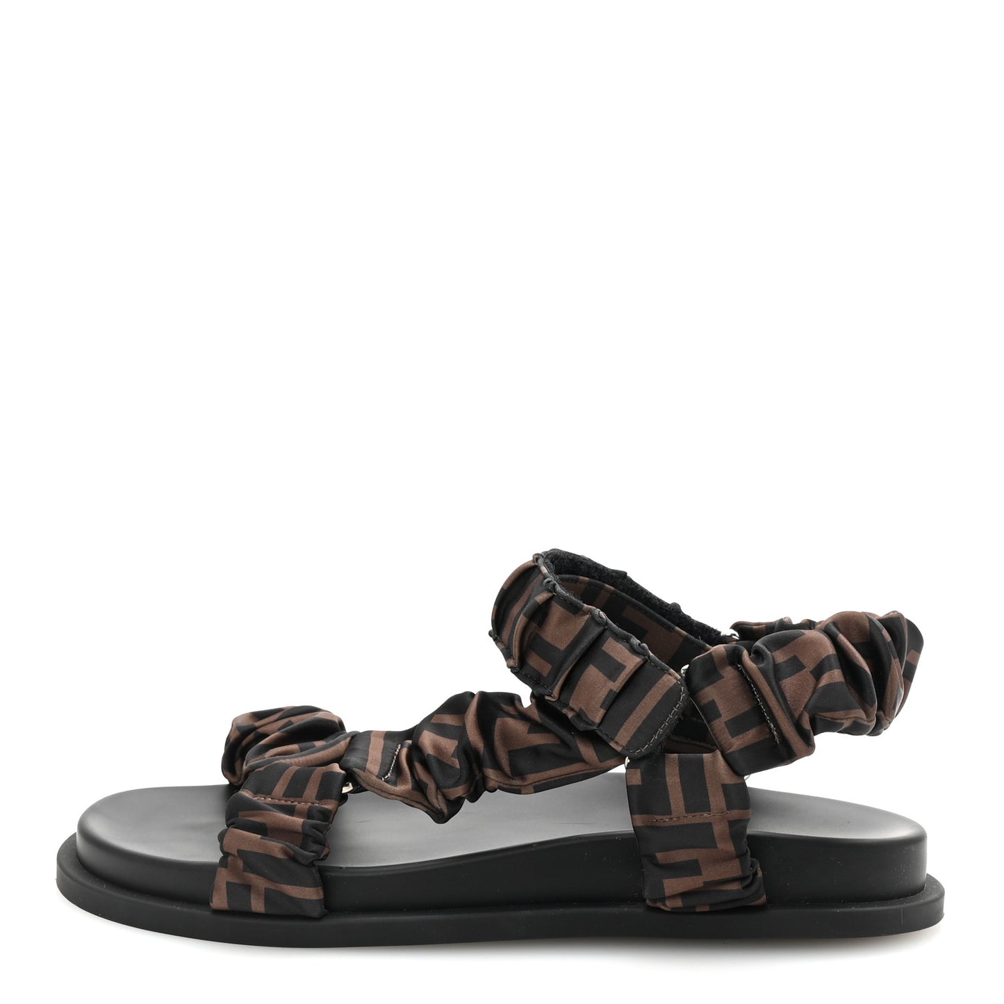 Satin FF Ruched Sandals 39 Tobacco Black