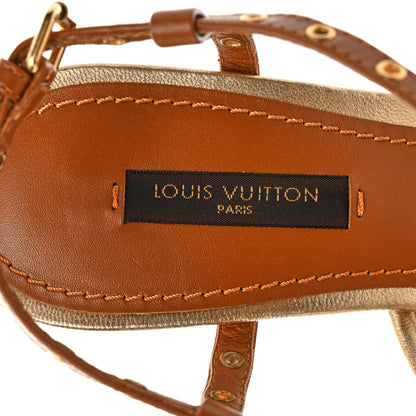 Louis Vuitton Metallic Calfskin Wood Wedge Sandals 36 Brown Gold 9 of 12