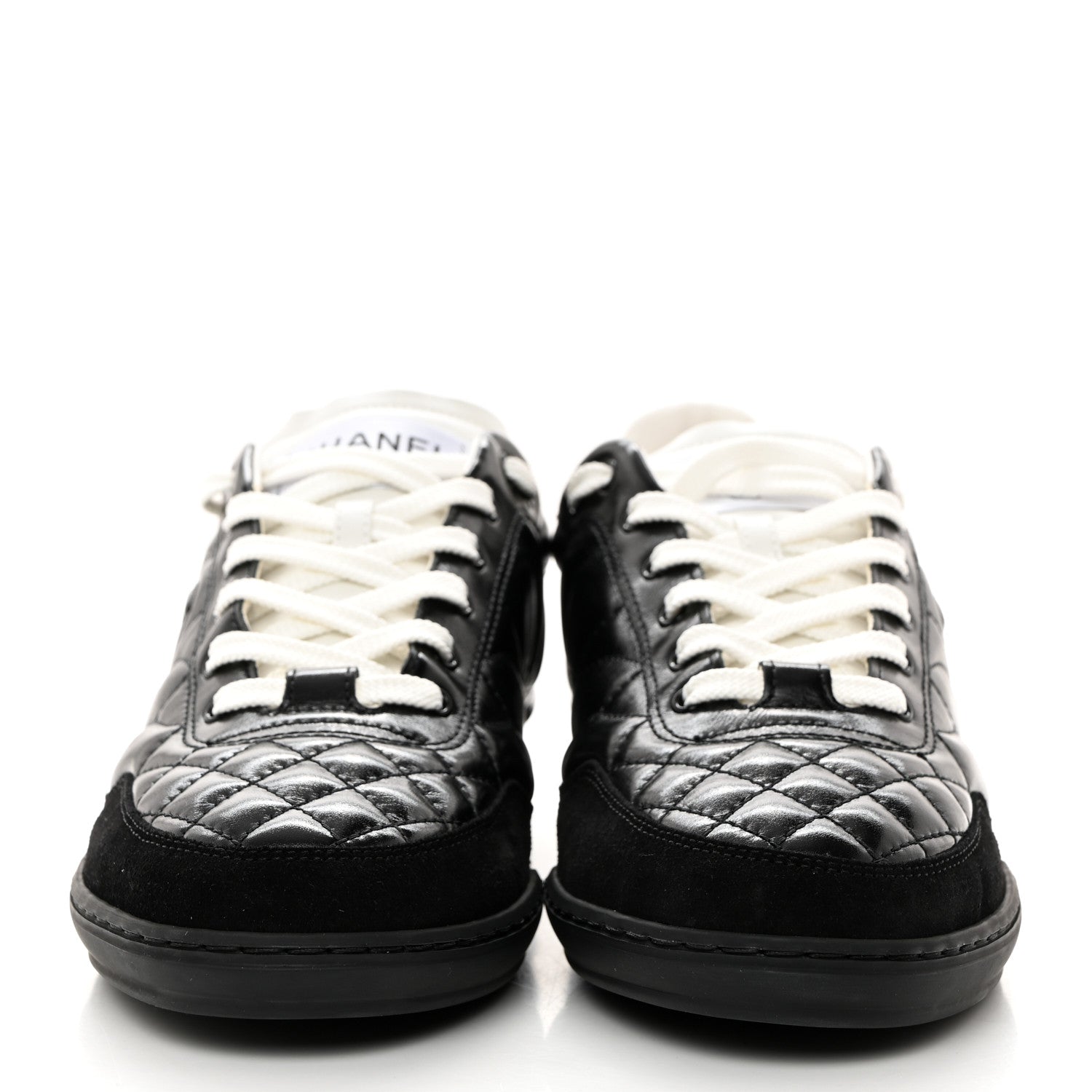 Chanel Calfskin Suede Quilted Womens Logo Sneakers 38 Black White 2 of 10