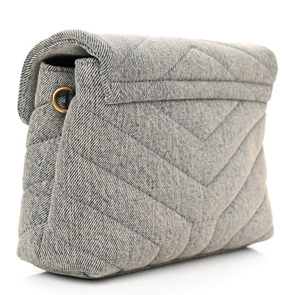 Saint Laurent Denim Y Quilted Monogram Toy Loulou Crossbody Bag Grey 3 of 10