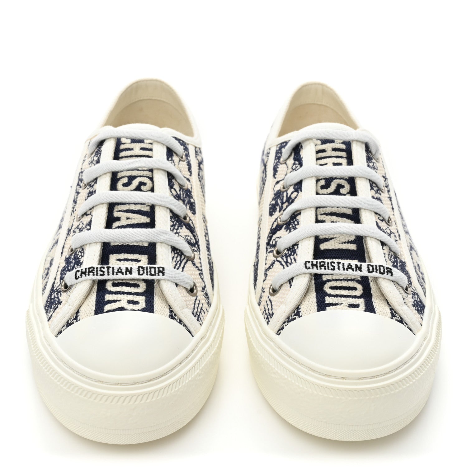 Christian Dior Canvas Toile De Jouy Embroidered Womens Walk Dior Low Top Sneakers 39.5 Off White Navy 2 of 9