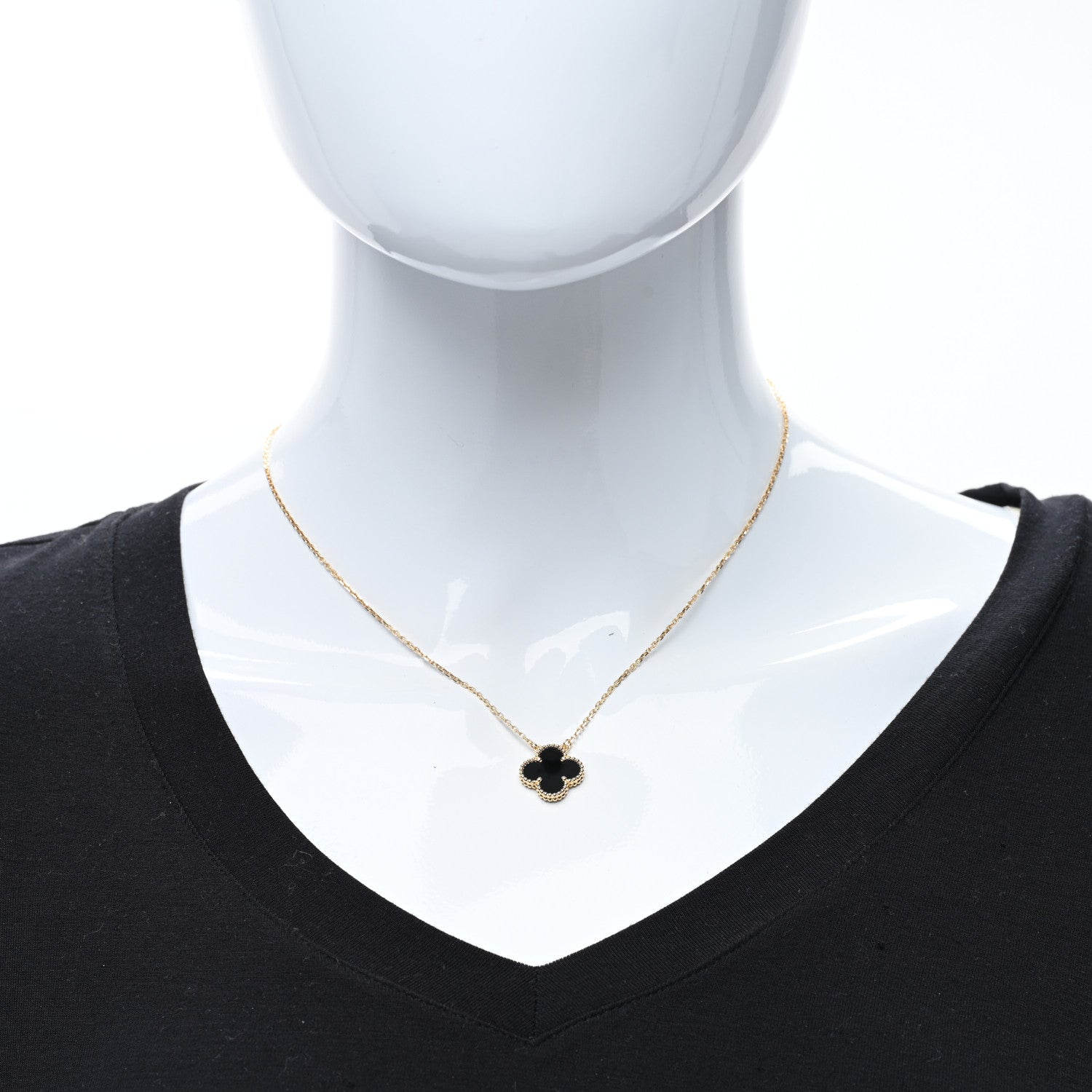 Van Cleef & Arpels 18K Yellow Gold Black Onyx Vintage Alhambra Pendant Necklace 3 of 4