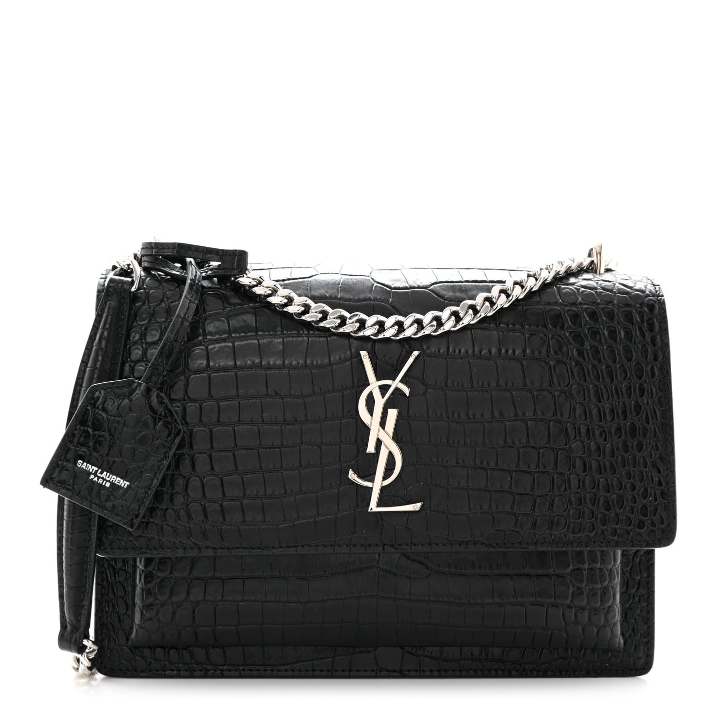 Calfskin Crocodile Embossed Medium Monogram Sunset Black