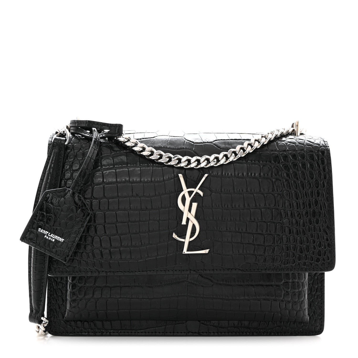 Saint Laurent Calfskin Crocodile Embossed Medium Monogram Sunset Black 1 of 12