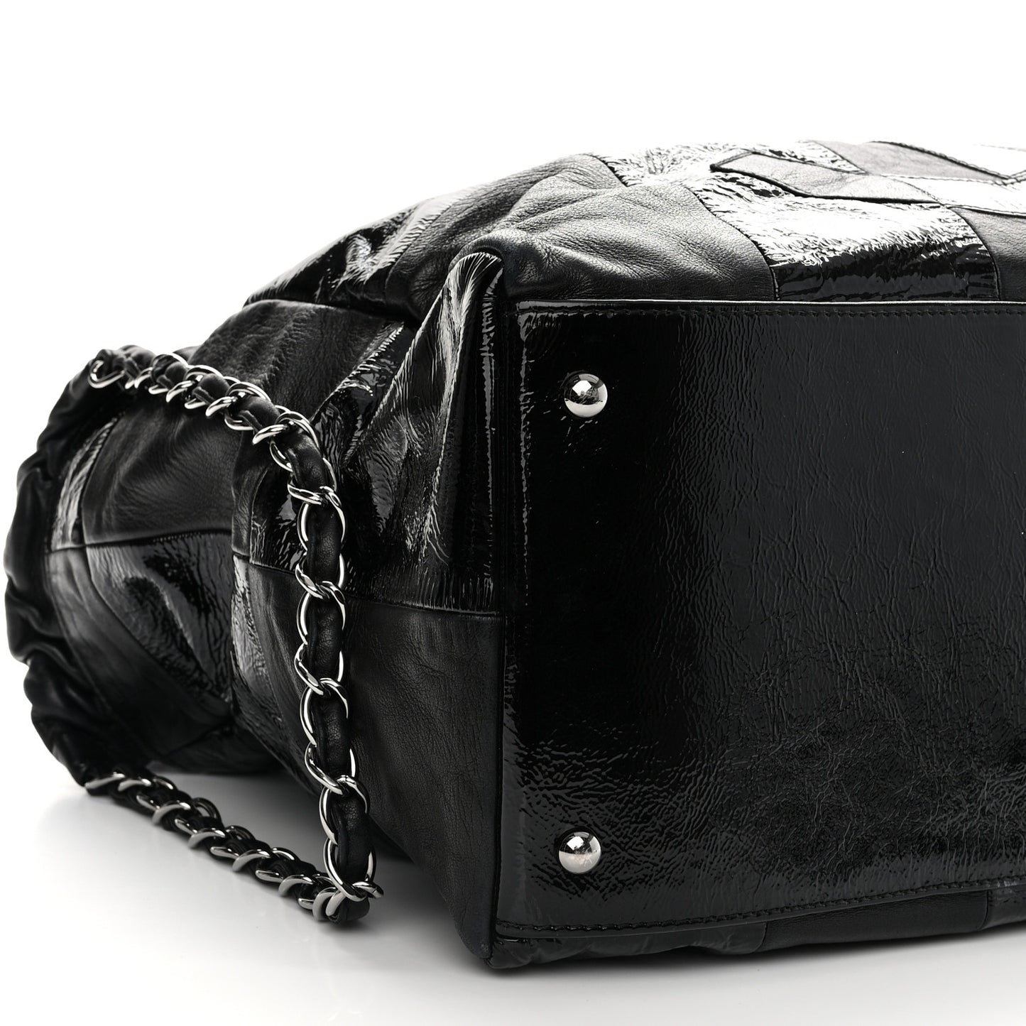 Lambskin Patent Calfskin Brooklyn Patchwork Hobo Black