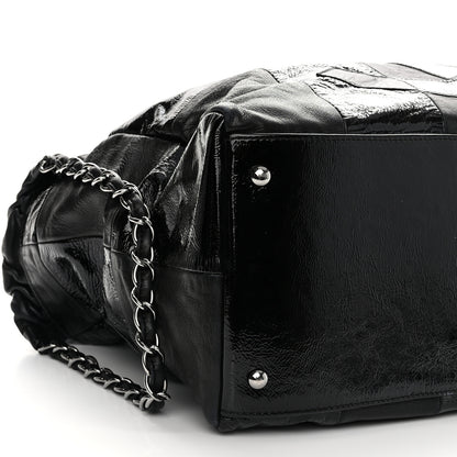 Chanel Lambskin Patent Calfskin Brooklyn Patchwork Hobo Black 9 of 11