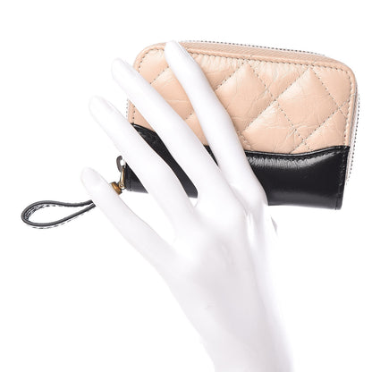 Chanel Aged Calfskin Quilted Gabrielle Zip Around Coin Purse Wallet Beige Black 2 of 15